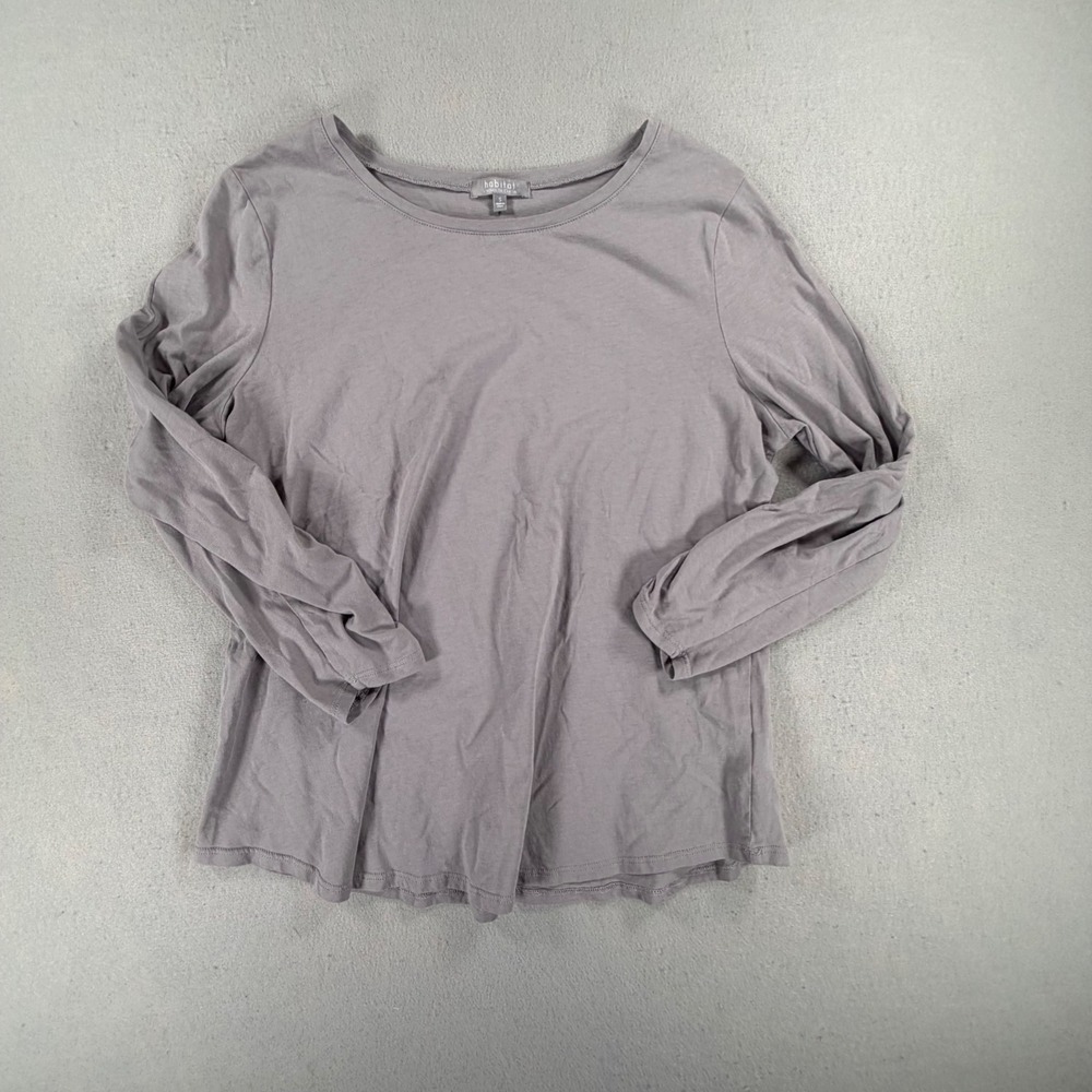 Habitat Clothes To Live In Womens S Gray Ruched Sleeve Cotton Boat Neck Top